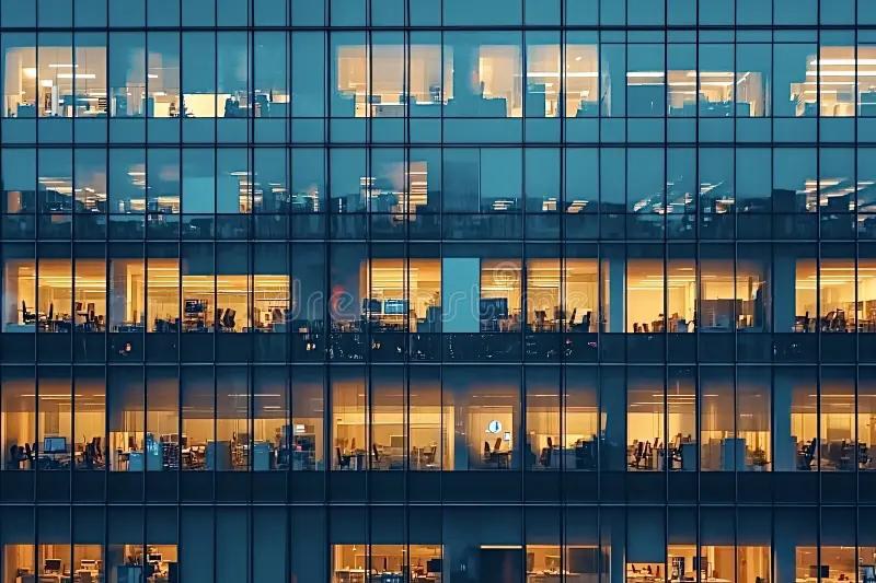 Office facade at night